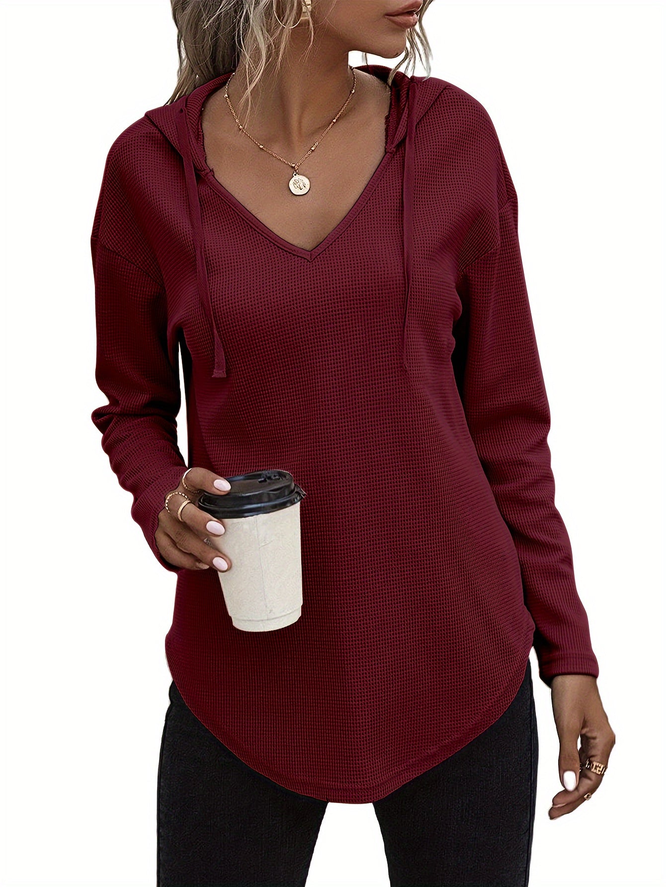 Lena Drift™ – Hanky Hem V-Neck Hoodie