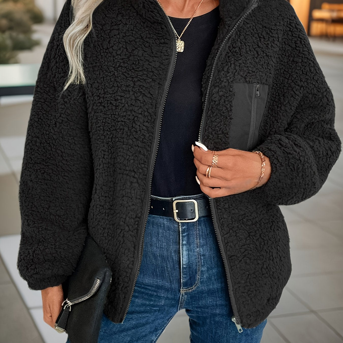 Ava™ – Olive Teddy Zip Jacket