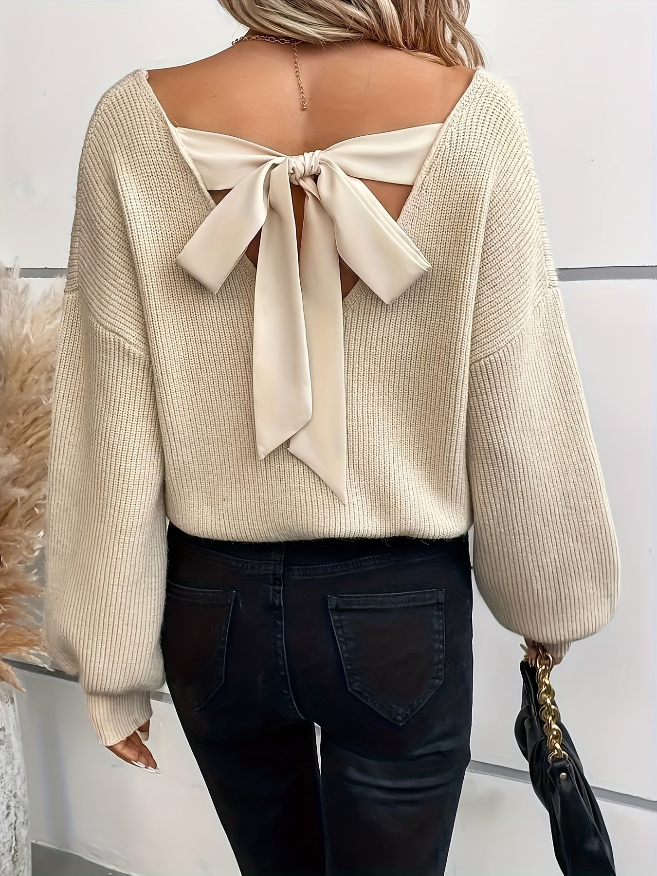 Dahlia™ – Deep V-Neck Bow-Detail Sweater