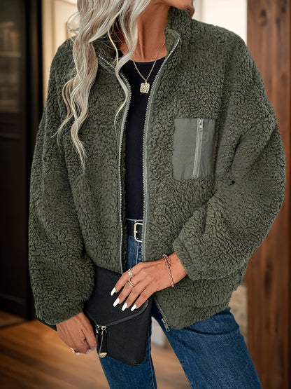 Ava™ – Olive Teddy Zip Jacket