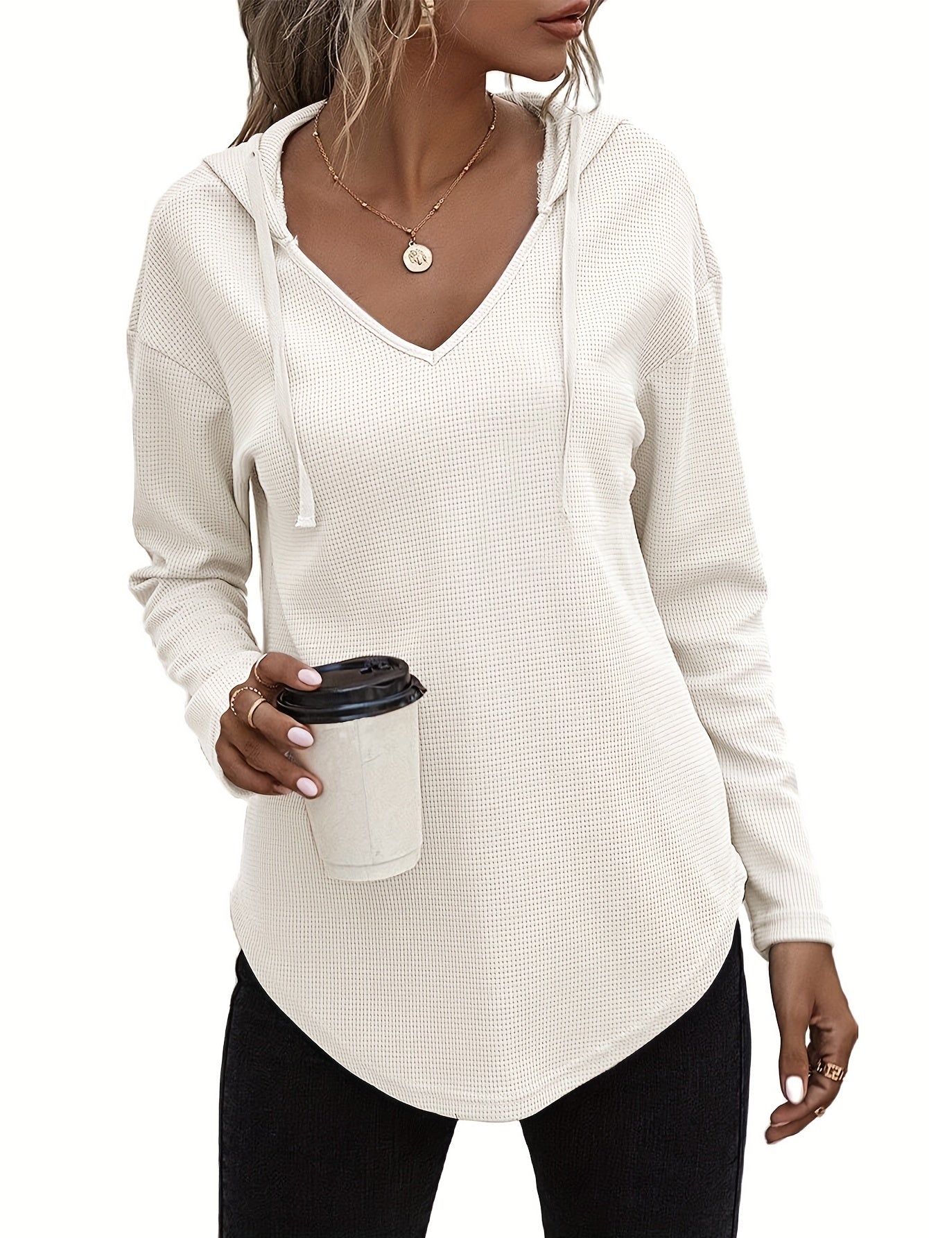 Lena Drift™ – Hanky Hem V-Neck Hoodie