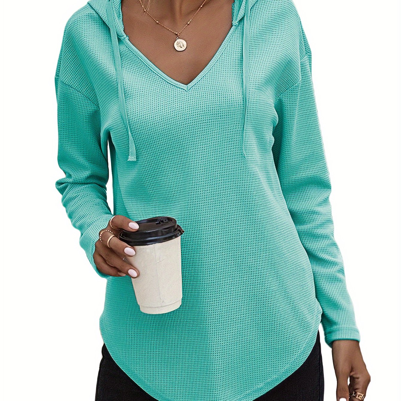 Lena Drift™ – Hanky Hem V-Neck Hoodie
