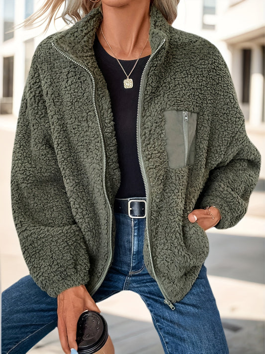 Ava™ – Olive Teddy Zip Jacket