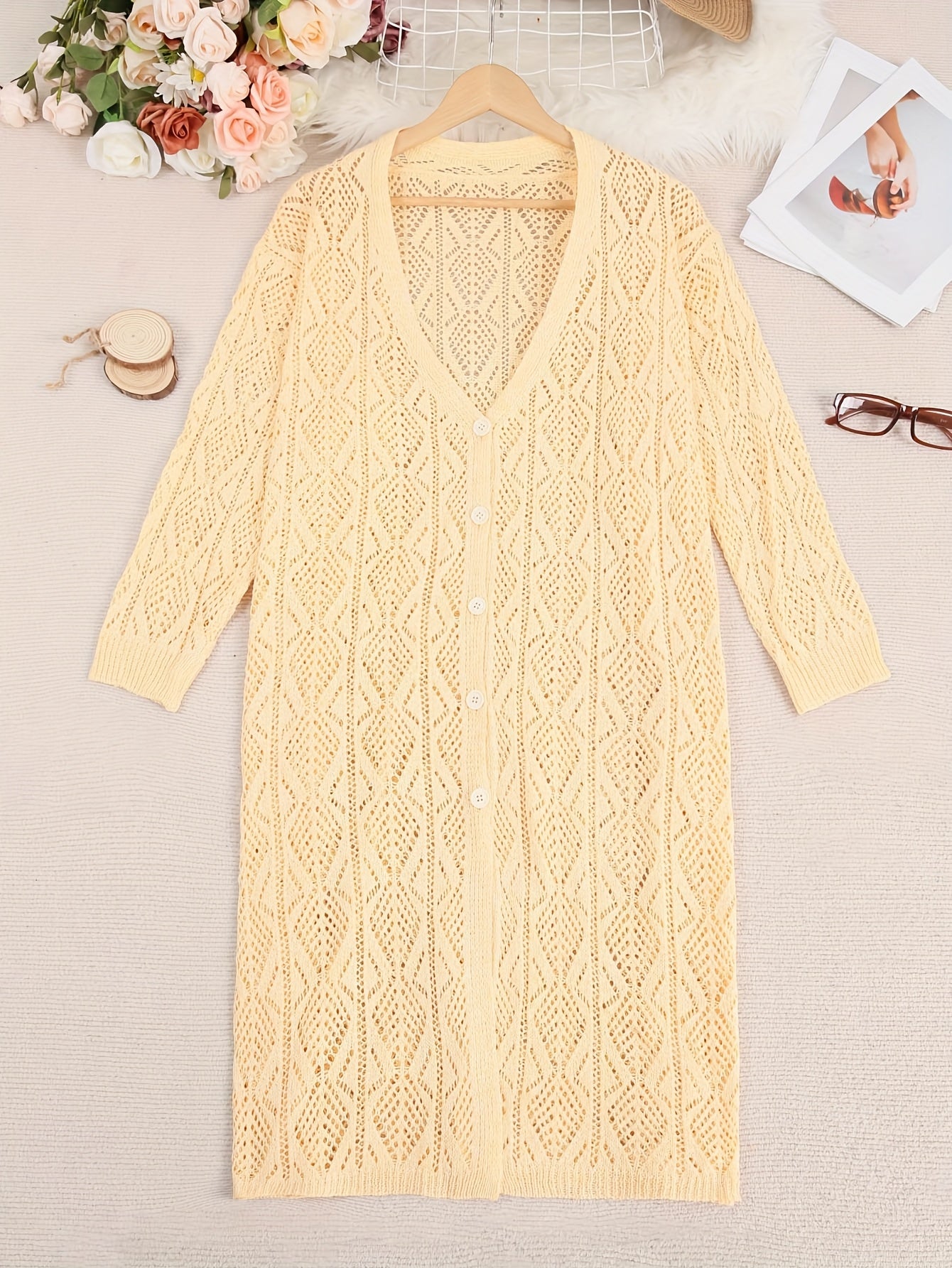 Tilly™ – Plus-Size Pointelle Knit Cardigan