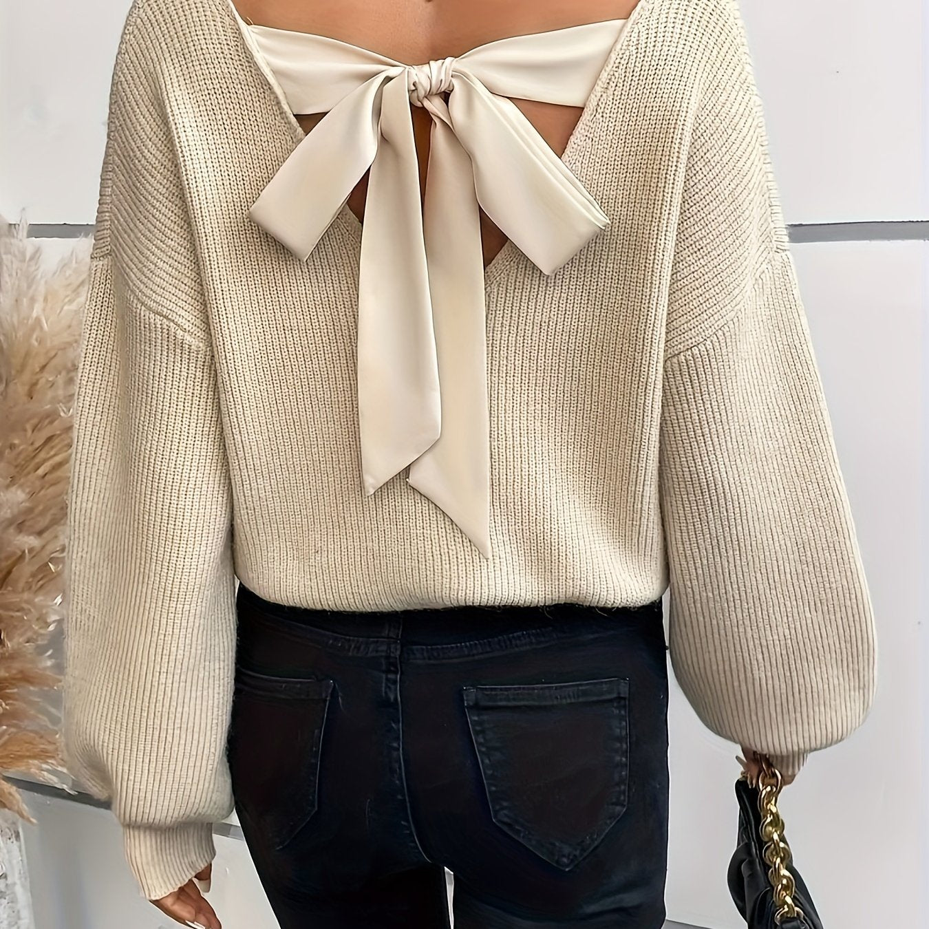 Dahlia™ – Deep V-Neck Bow-Detail Sweater