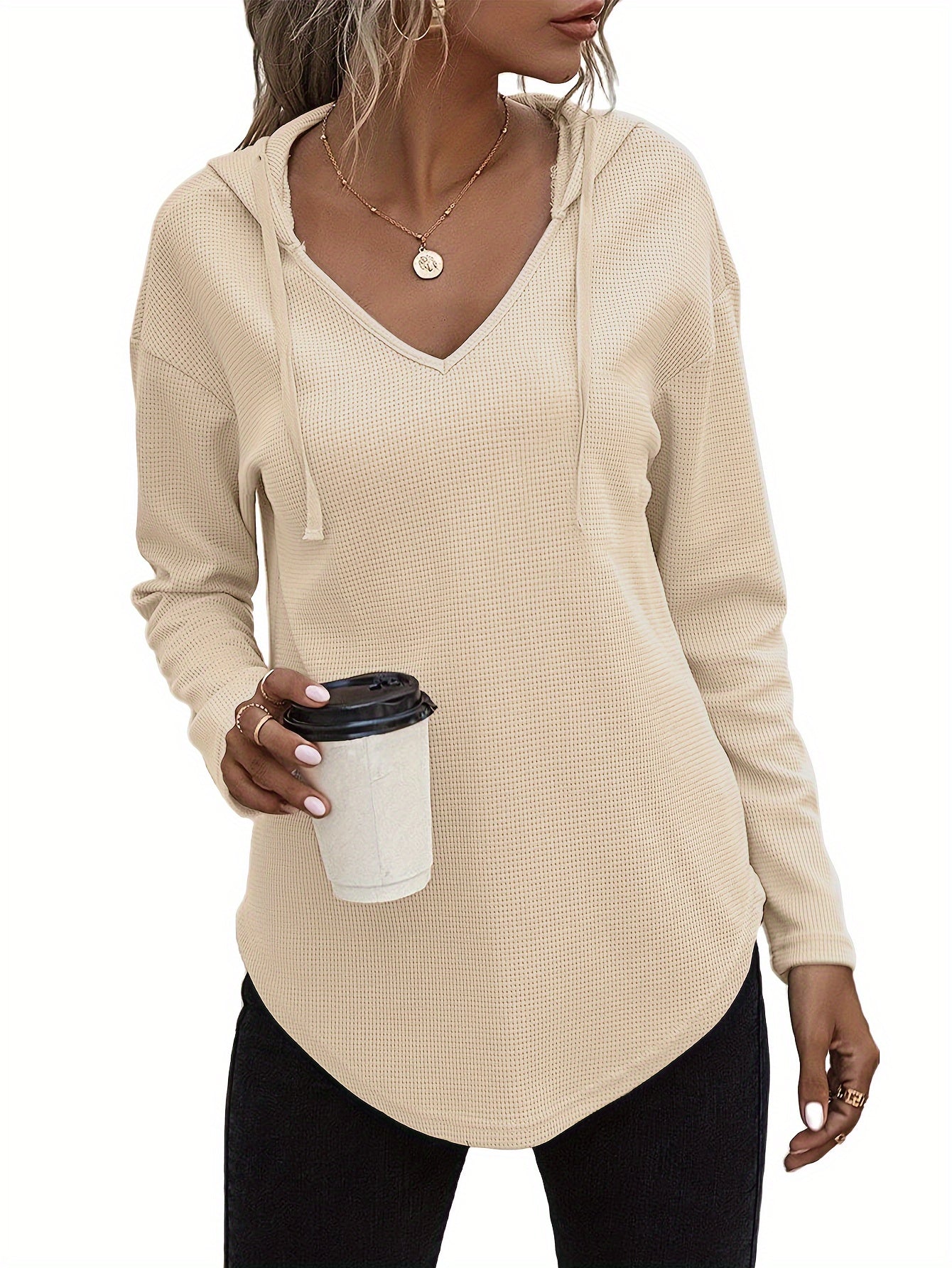 Lena Drift™ – Hanky Hem V-Neck Hoodie