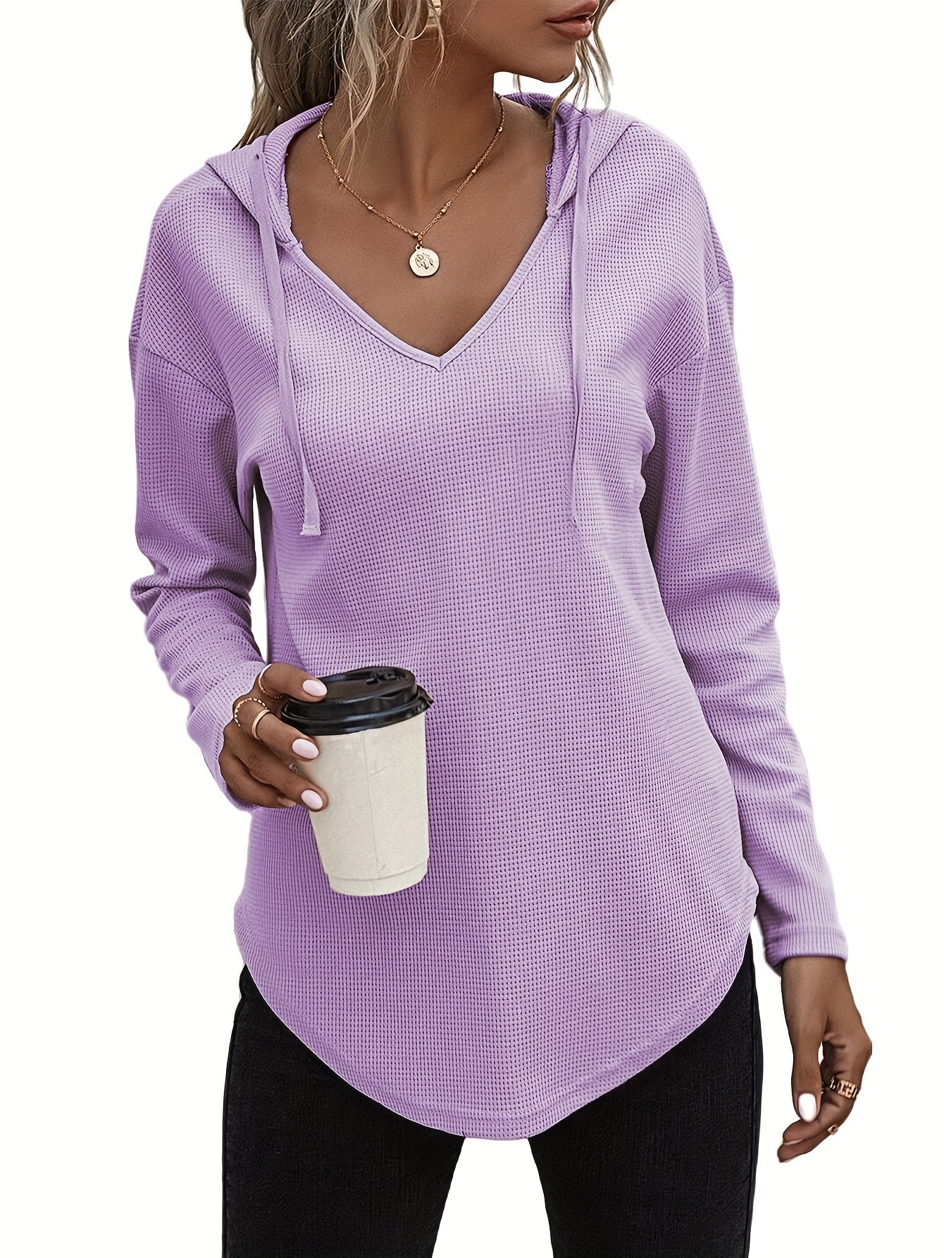 Lena Drift™ – Hanky Hem V-Neck Hoodie