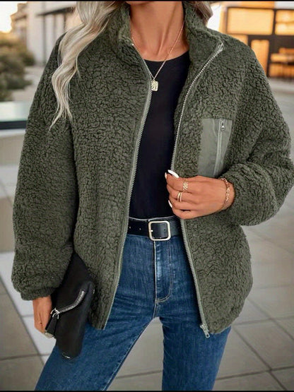 Ava™ – Olive Teddy Zip Jacket