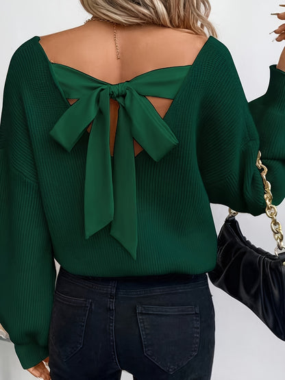 Dahlia™ – Deep V-Neck Bow-Detail Sweater