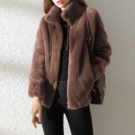 Elodie Plush™ – Soft Winter Zip Overcoat