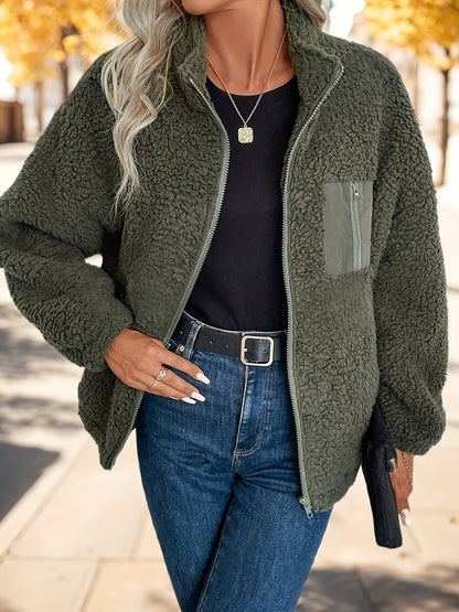 Ava™ – Olive Teddy Zip Jacket
