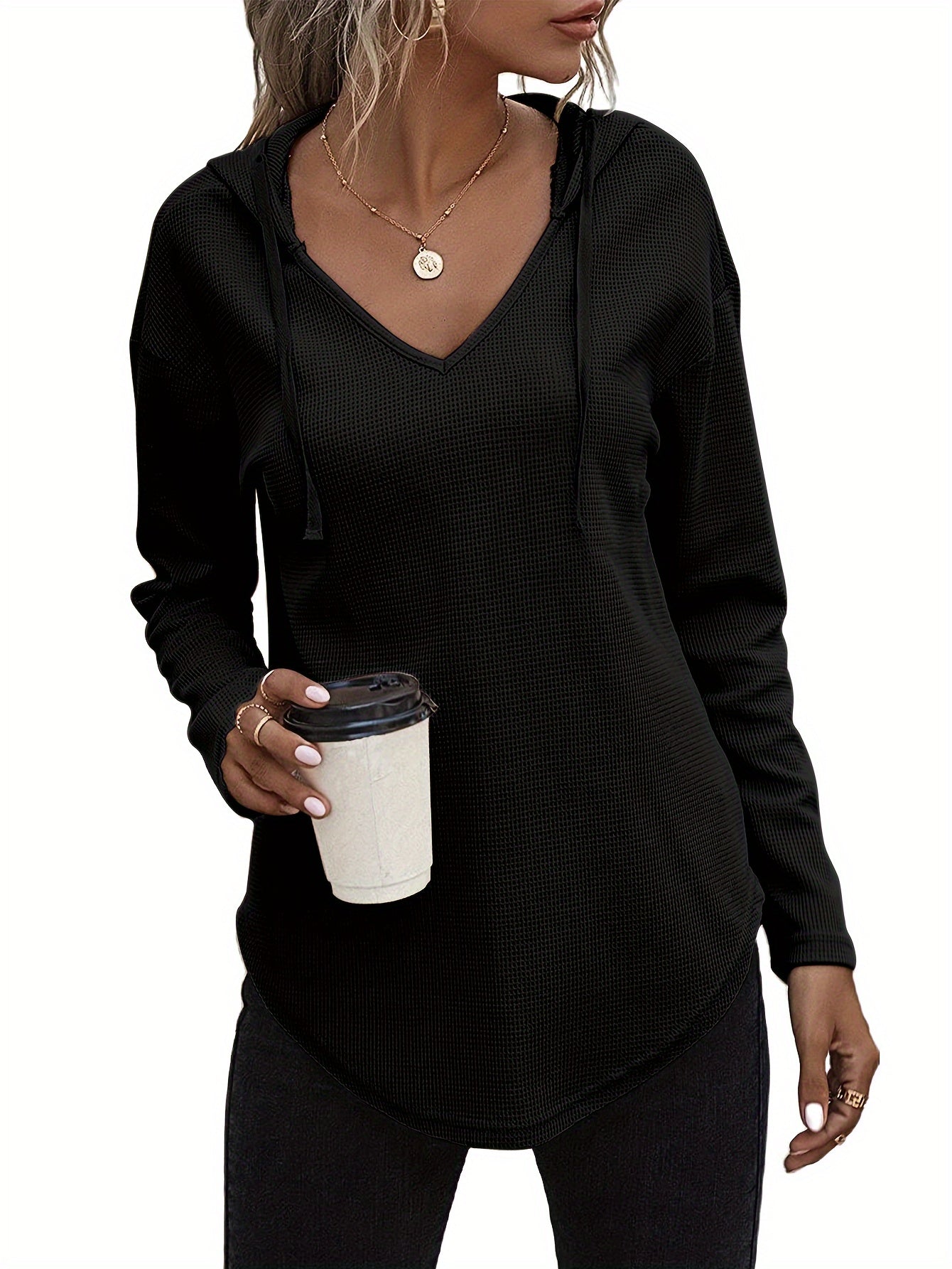 Lena Drift™ – Hanky Hem V-Neck Hoodie
