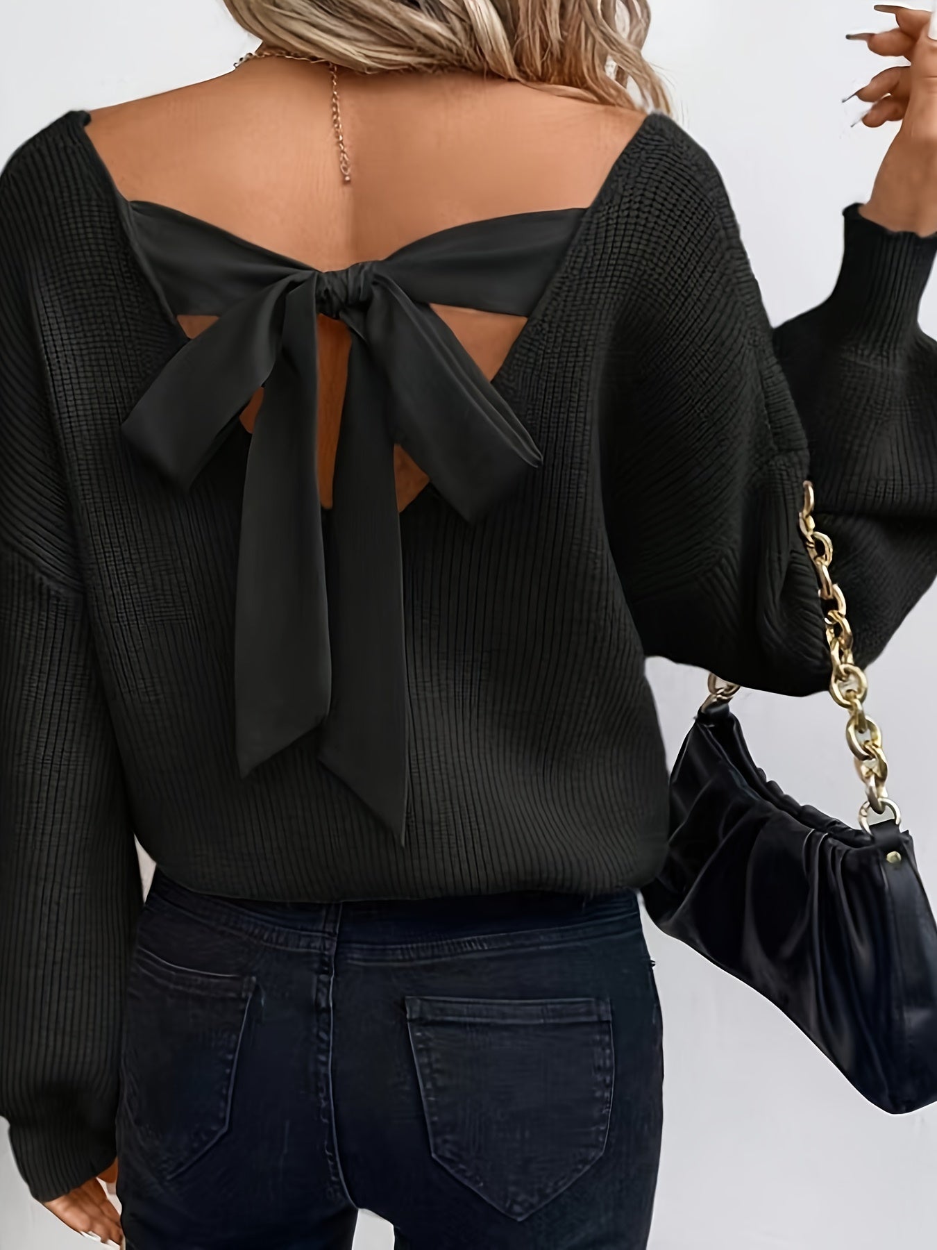 Dahlia™ – Deep V-Neck Bow-Detail Sweater