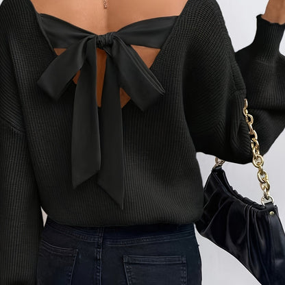 Dahlia™ – Deep V-Neck Bow-Detail Sweater