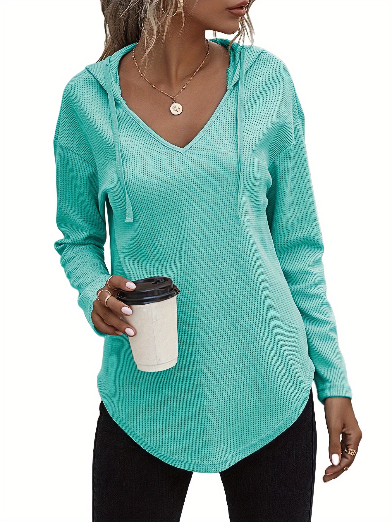 Lena Drift™ – Hanky Hem V-Neck Hoodie